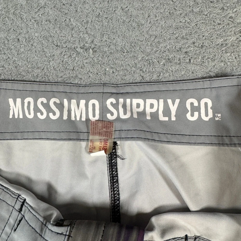 Mossimo Mens Abstract Stripe Board Shorts 36 Purple Cargo Pocket Swim Trunks
